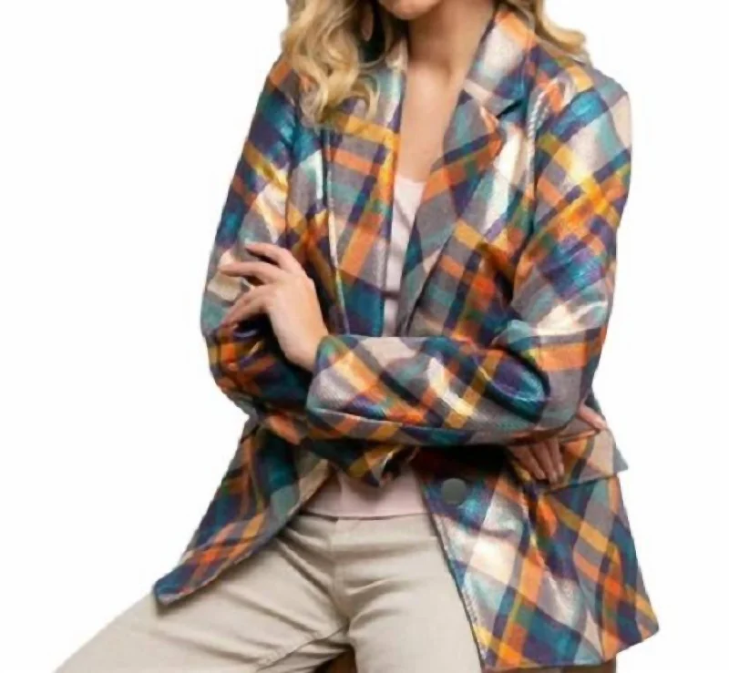 Alexey Jacket In Danube Plaid Cotton Fabric Linen Fabric Terry Fabric