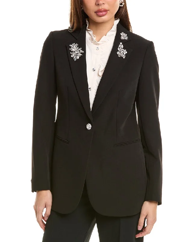 Anne Klein One-Button Notch Collar Jacket Mesh Jacket Canvas Jacket Denim Jacket