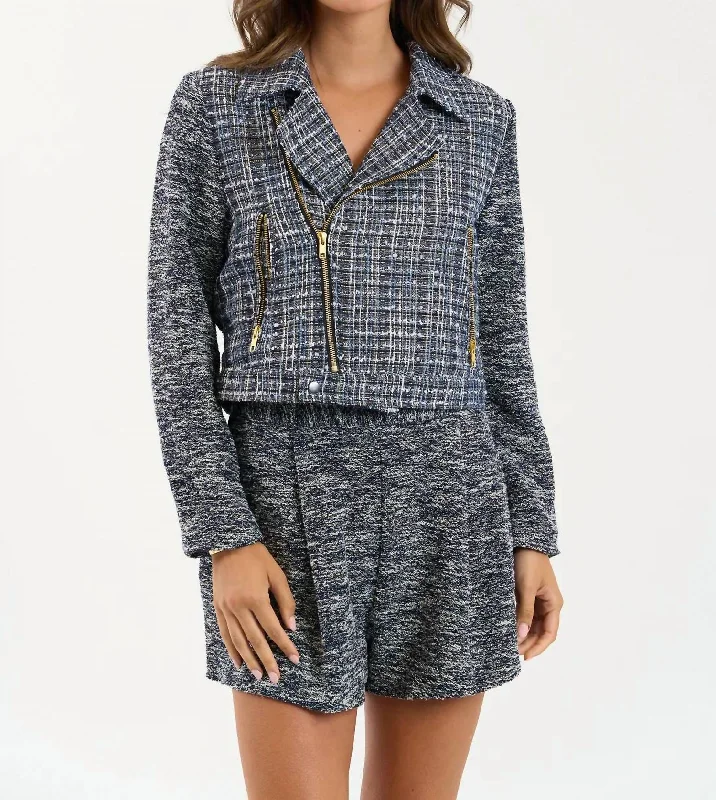 Bliss Jacket In Navy Front Pockets Side Pockets Patch Pockets