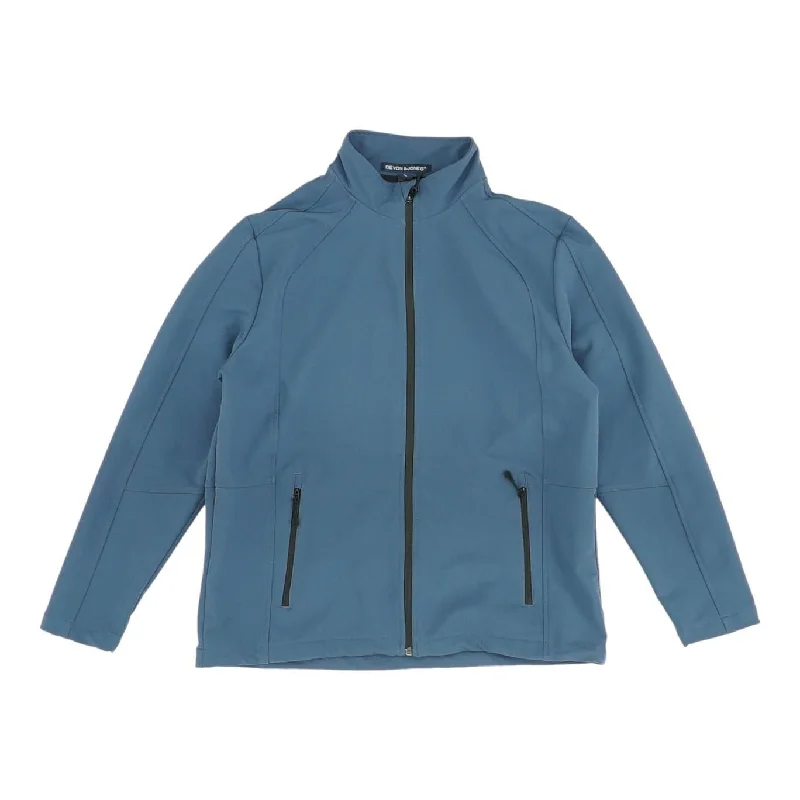 Blue Solid Jacket Stand-Up Collar Roll-Neck Collar Turtle Neck