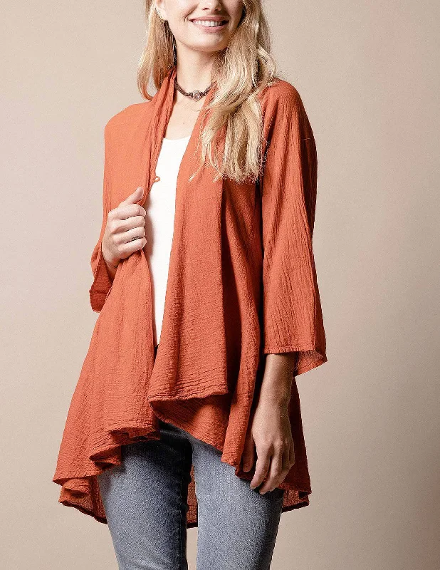 Brea Wrap Jacket - Rust Cotton Jacket Linen Jacket Terry Jacket
