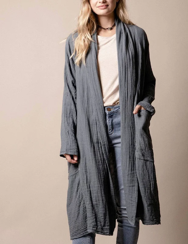 Brenley Wrap Jacket - Grey A-Line Jacket Boat Neck Shawl Collar