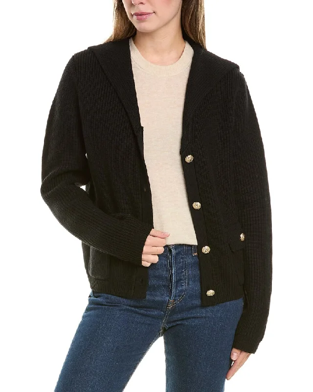 Bruno Magli Sailor Collar Wool Jacket Satin Jacket Silk Jacket Chiffon Jacket