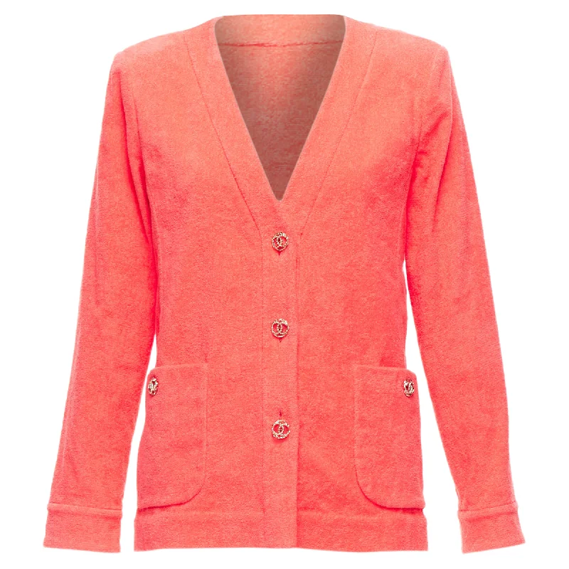 Chanel towel terry cloth CC logo blazer jacket Welt Pockets Slit Pockets Flap Pockets Chanel towel terry cloth CC logo blazer jacket Welt Pockets Slit Pockets Flap Pockets