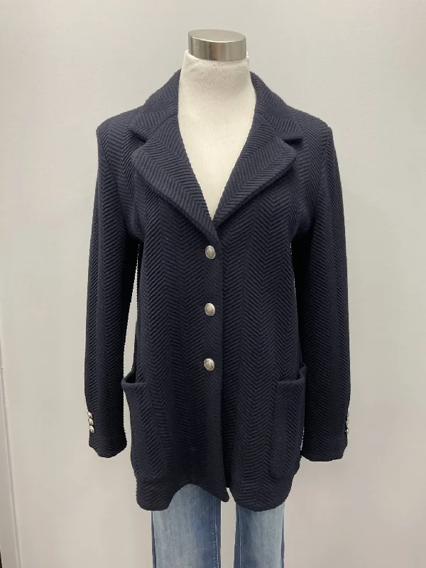 Chevron Wool/cotton Jacket In Navy Ribbed Jacket Pleated Jacket Ruffled Jacket
