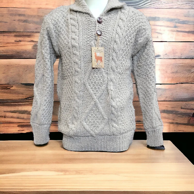 Grey hand knite Llama wool jacket Print Jacket Jacquard Jacket Patchwork Jacket