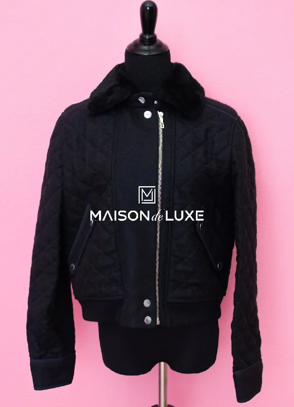 Hermes Black Wool Quilted Aviator Jacket 38 Hooded Jacket Caped Jacket Shawl Collar Jacket Hermes Black Wool Quilted Aviator Jacket 38 Hooded Jacket Caped Jacket Shawl Collar Jacket