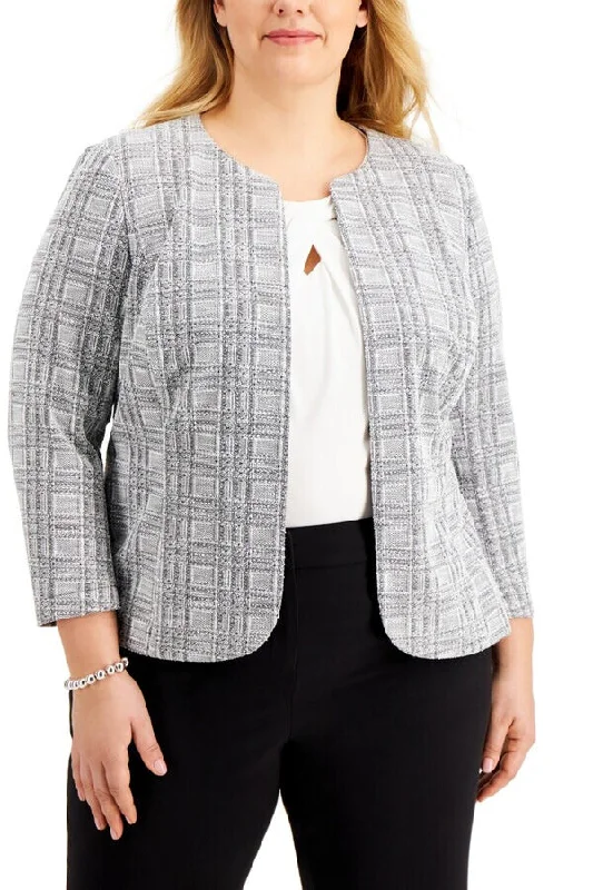 Kasper Plaid Open-Front Jacket ( Plus Size ) Nylon Jacket Polyester Jacket Spandex Jacket Kasper Plaid Open-Front Jacket ( Plus Size ) Nylon Jacket Polyester Jacket Spandex Jacket