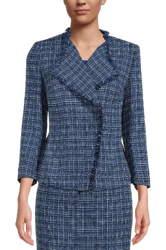 Kasper Wing Collar Long Sleeve Shoulder Pads Tweed Fringe Jacket Ribbed Jacket Pleated Jacket Ruffled Jacket Kasper Wing Collar Long Sleeve Shoulder Pads Tweed Fringe Jacket Ribbed Jacket Pleated Jacket Ruffled Jacket