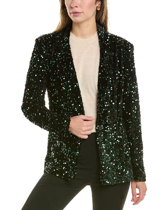 Nanette Nanette Lepore Velvet Sequin Jacket Welt Pockets Slit Pockets Flap Pockets