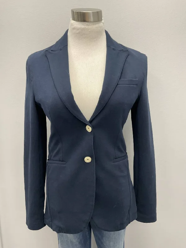 Navy Cotton Stretch Jacket Boat Neck Shawl Collar Notched Collar