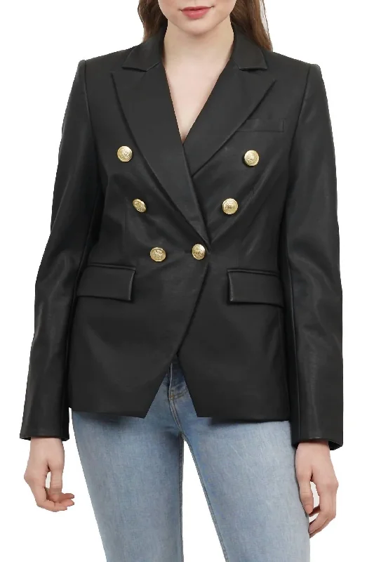 Nellie Faux Leather Double Breasted Jacket In Black Fleece Fabric Down Fabric Feather Fabric Nellie Faux Leather Double Breasted Jacket In Black Fleece Fabric Down Fabric Feather Fabric