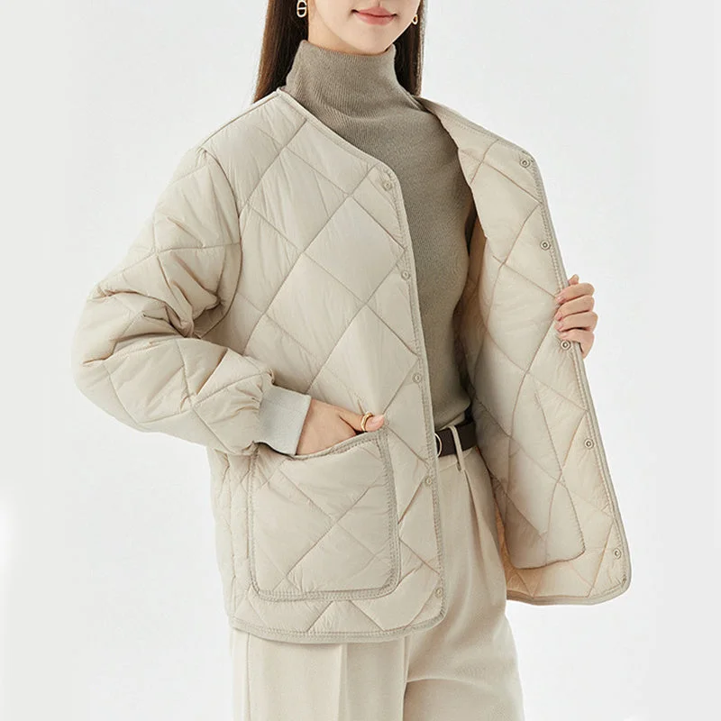 New Rhombus Sewing Cotton Coat Winter Warm Round-neck Jacket With Pockets Lightweight Outerwear For Women's Clothing Quilted Jacket Puffer Jacket Insulated Jacket New Rhombus Sewing Cotton Coat Winter Warm Round-neck Jacket With Pockets Lightweight Outerwear For Women's Clothing Quilted Jacket Puffer Jacket Insulated Jacket