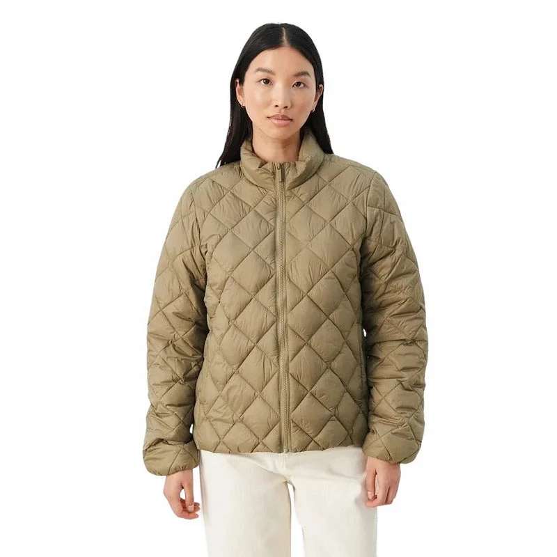 Olia Short Down Jacket Dusky Green Ribbed Jacket Pleated Jacket Ruffled Jacket