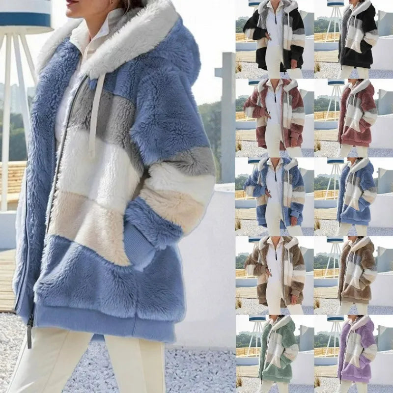 Oversized Jacket for Women New Autumn Winter Warm Plush Pocket Hooded Streetwear Loose Lady Outerwear Coat Roupas Feminina Satin Fabric Silk Fabric Chiffon Fabric Oversized Jacket for Women New Autumn Winter Warm Plush Pocket Hooded Streetwear Loose Lady Outerwear Coat Roupas Feminina Satin Fabric Silk Fabric Chiffon Fabric