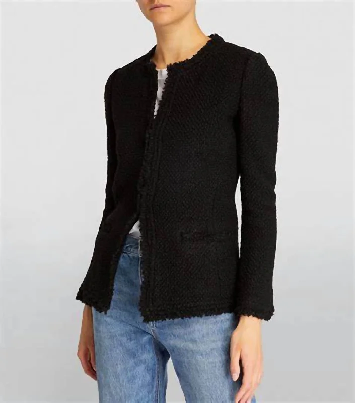 Penia Jacket In Black Wool Fabric Cashmere Fabric Tweed Fabric