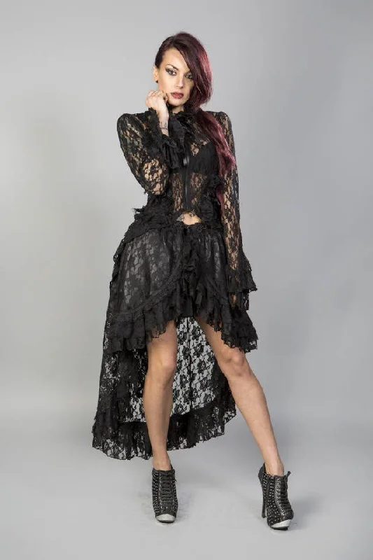 Pirate Victorian Gothic Jacket In Black Lace Welt Pockets Slit Pockets Flap Pockets