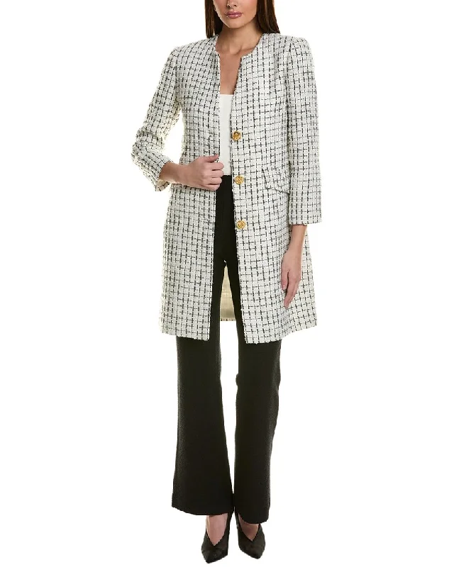 ST. JOHN JACKET-PLAIDTWEEDW/POCKETFLAPS Fitted Jacket Loose Jacket Oversized Jacket