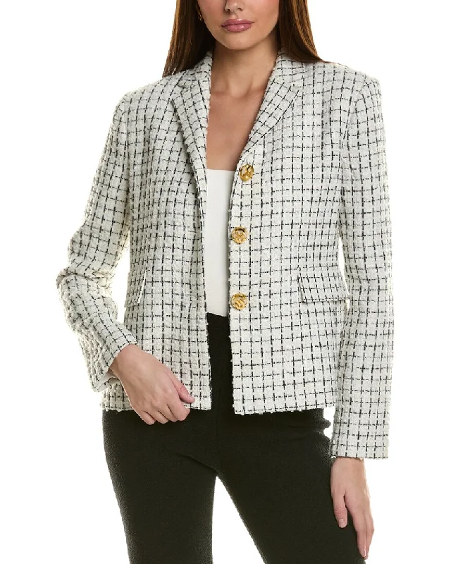 ST. JOHN JACKET-PLAIDTWEEDW/POCKETSLINE Print Jacket Jacquard Jacket Patchwork Jacket ST. JOHN JACKET-PLAIDTWEEDW/POCKETSLINE Print Jacket Jacquard Jacket Patchwork Jacket