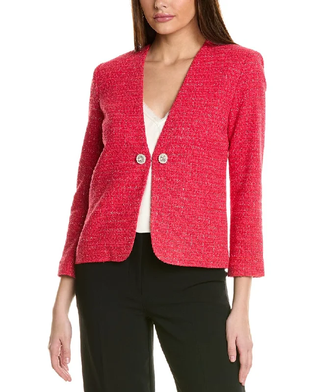 St. John Tweed Jacket Zippered Jacket Buttoned Jacket Snapped Jacket