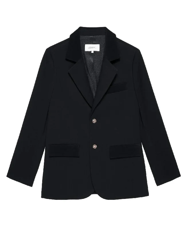 The Velvet Trimmed Smoking Jacket In Black A-Line Jacket Boat Neck Shawl Collar