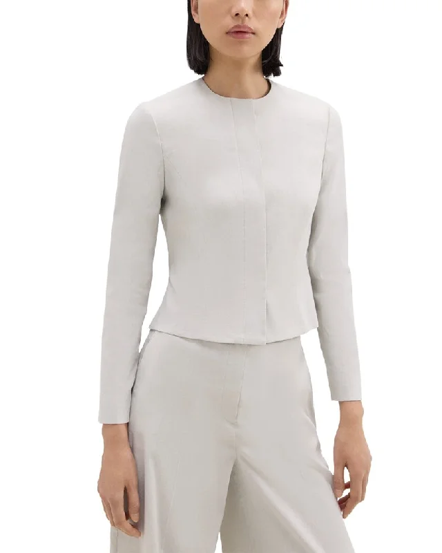 Theory Crop Peplum Linen-Blend Jacket Print Jacket Jacquard Jacket Patchwork Jacket