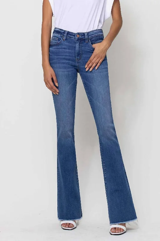 Alison Raw Hem Mini Flare Jeans In Sunfaded Stylish Acid-Wash Jeans