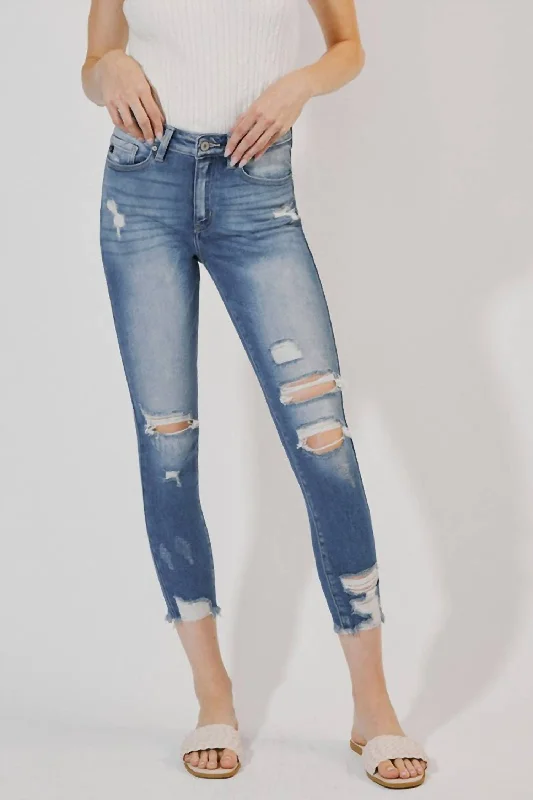 Distressed Ankle Skinny Jeans In Medium Wash Comfortable Full-Length Denim Jeans