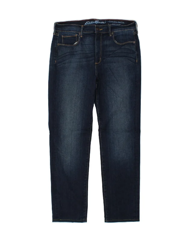 EDDIE BAUER Womens Slim Straight Jeans US 12 Large W34 L29 Navy Blue Fashionable Button-Front Jeans EDDIE BAUER Womens Slim Straight Jeans US 12 Large W34 L29 Navy Blue Fashionable Button-Front Jeans