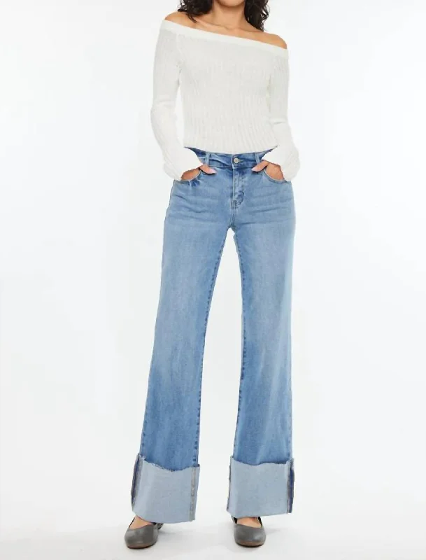 Emma Mid Rise Wide Leg Jeans In Medium Stylish Acid-Wash Jeans