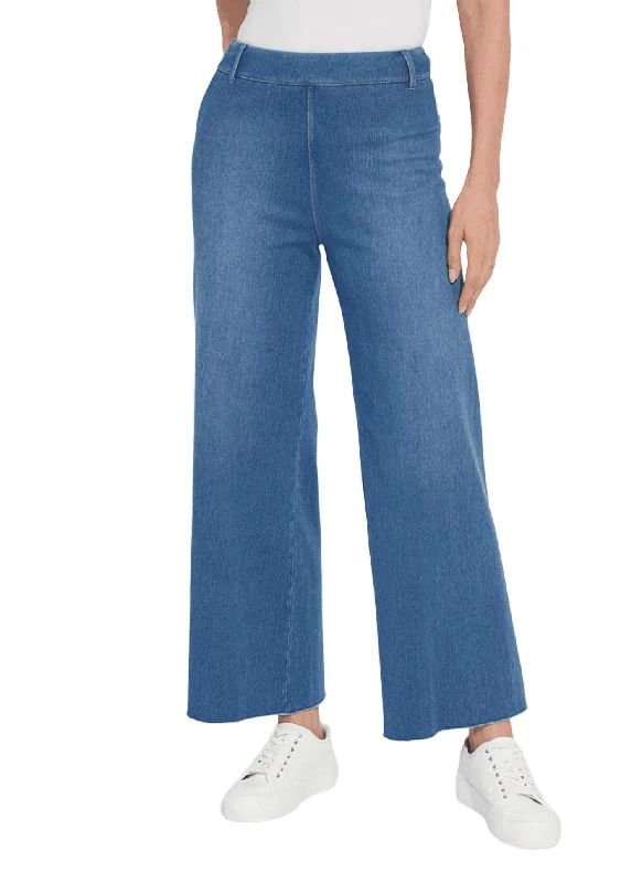 Erin Wide Leg Denim Jeans In Mid Wash Casual Bootcut Ripped Jeans