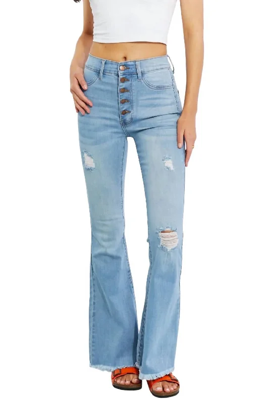 Full Size Jess Button Flare Jeans In Light Comfortable Distressed Straight-Leg Jeans Full Size Jess Button Flare Jeans In Light Comfortable Distressed Straight-Leg Jeans
