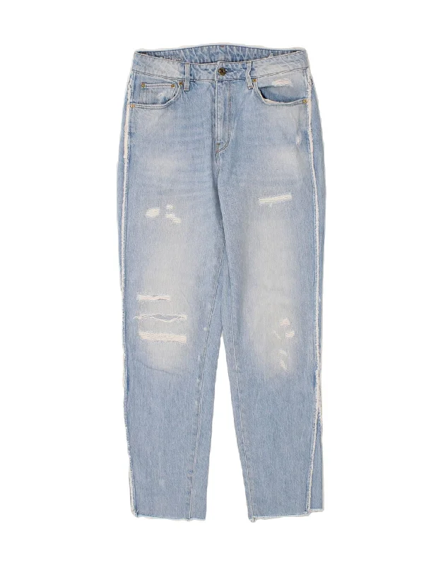 G-STAR Womens Distressed Tapered Jeans W29 L28 Blue Cotton Fashionable Raw Hemmed Jeans