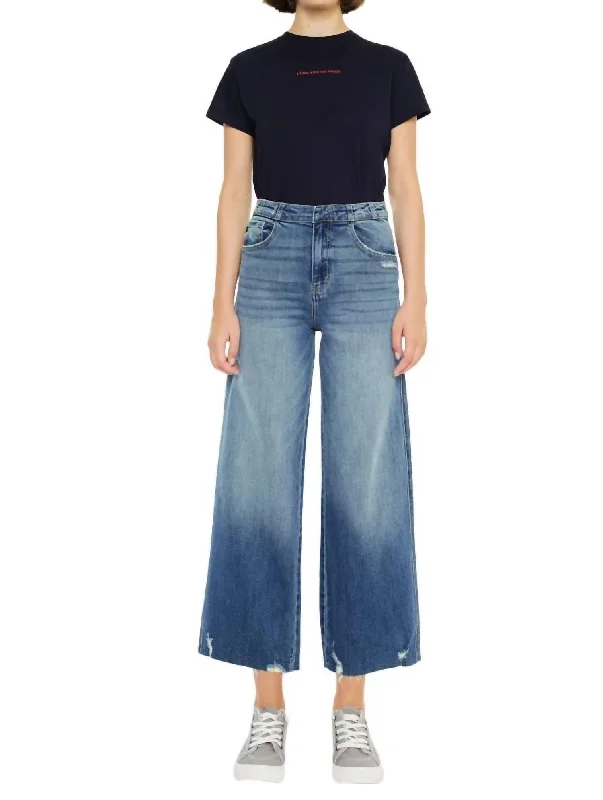 High Rise Cropped Wide Leg Jeans In Medium Trendy Low-Rise Bootcut Jeans
