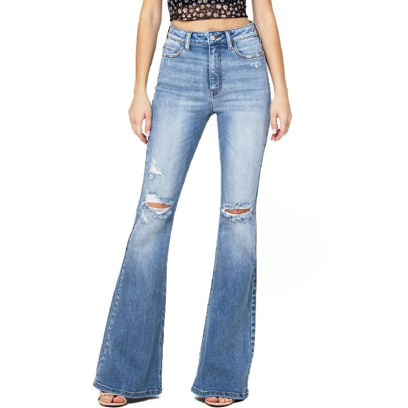 High Rise Flare Jeans In Denim Casual Light Wash Jeans