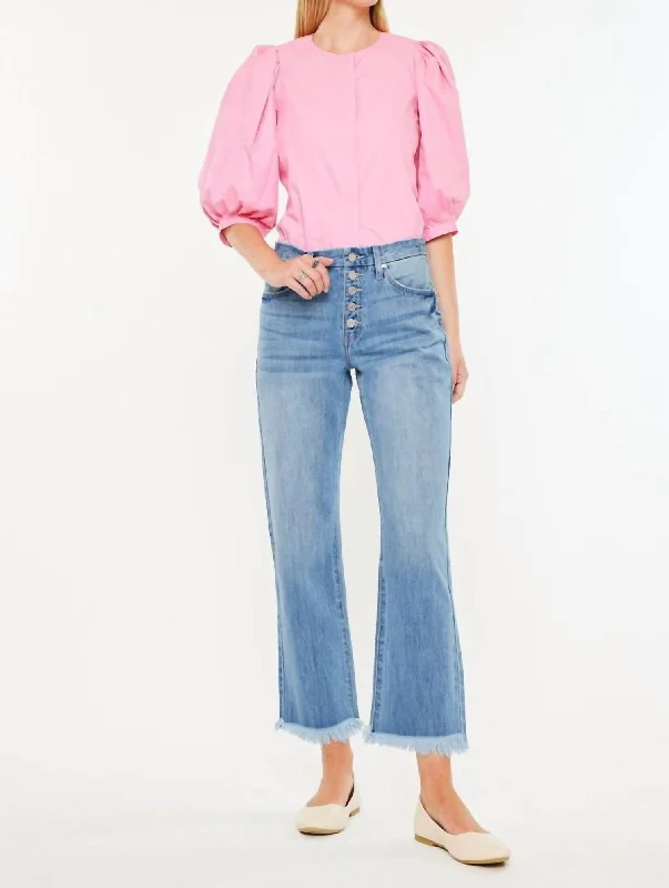 High Rise Straight Leg Button Fly Jean In Medium Wash Classic Black Denim Jeans