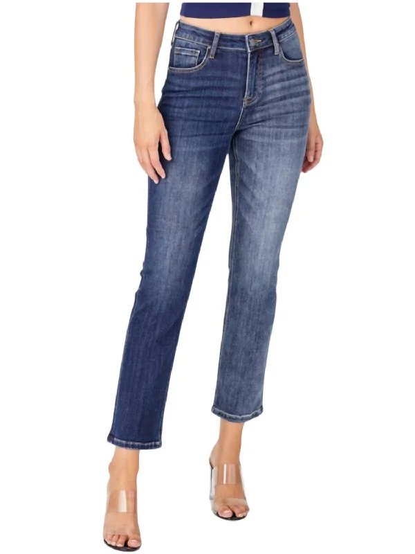 High Rise Straight Leg Jeans In Blue Fashionable Button-Front Jeans