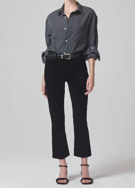 Isola Cropped Corduroy Jean In Black Trendy Flared Leg Jeans