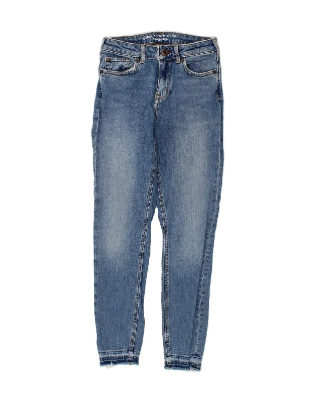JACK WILLS Womens The Fernham Crop Super Skinny Jeans W26 L26  Blue Cotton Trendy Pleated Waist Jeans