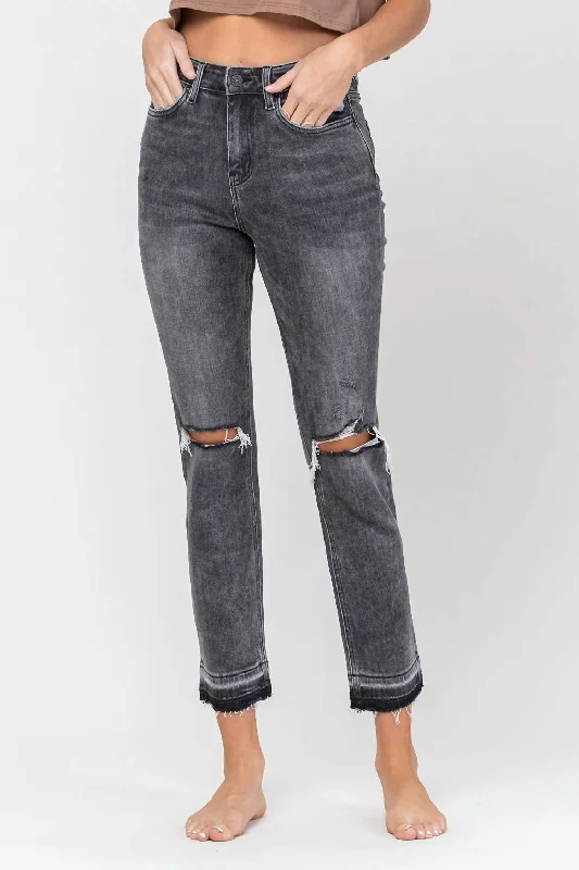 Jeanne High Rise Raw Hem Slim Straight In Black Fashionable Frayed Hem Denim