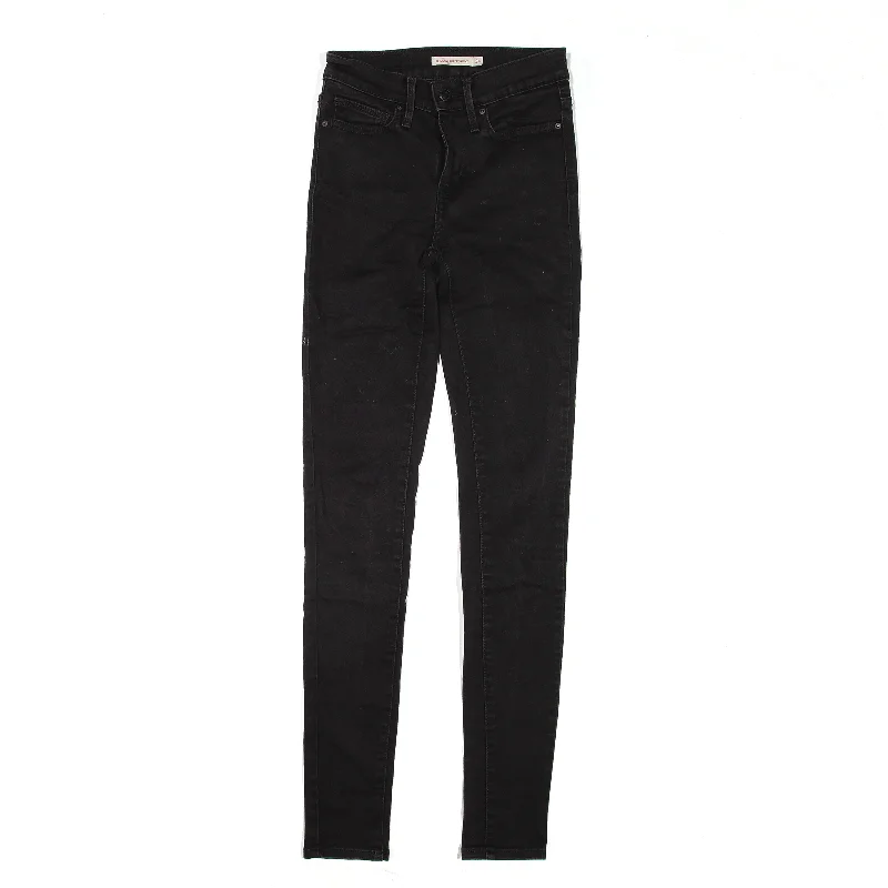 LEVI'S Jeans Black Denim Slim Skinny Womens W24 L32 Trendy Pleated Waist Jeans