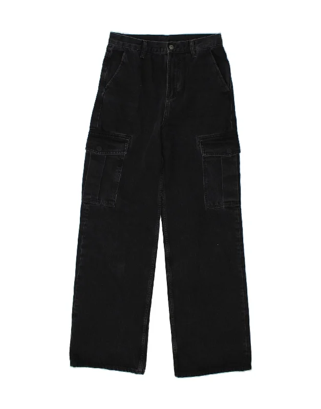 LIU JO Womens Cargo Straight Jeans W28 L33 Black Cotton Fashionable Raw Edge Jeans