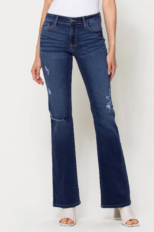 Mid Rise Distressed Flare Jeans In Medium Wash Elegant Skinny Leg Jeans