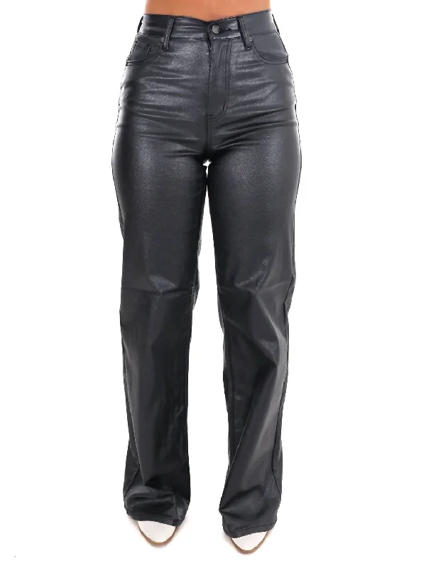 Night Sky Metallic High Rise Wide Jeans In Black Comfortable Stretch Denim Jeans