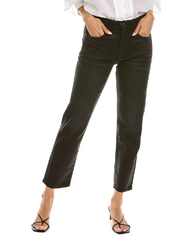 rag & bone Maya Worn Black High-Rise Ankle Slim Jean Fashionable Frayed Hem Denim