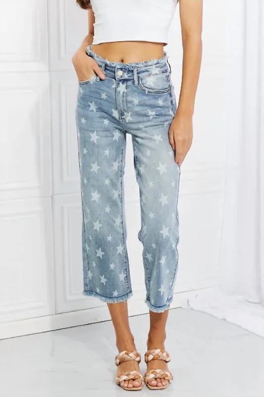 Star Spangled Crop Jean In Light Blue Chic Double Waistband Jeans