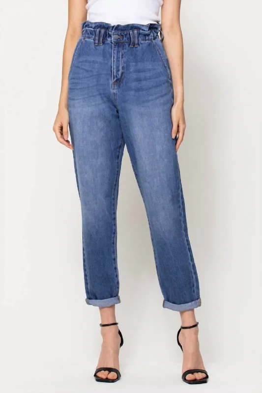 There You Are Paper Bag Jean In Blue Trendy Cut-Off Denim Shorts