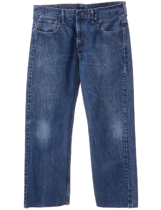 Label Indigo Cropped Jeans Fashionable Slouchy Fit Jeans