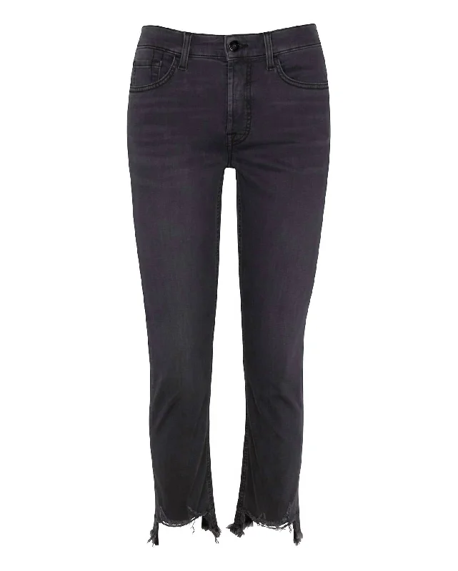 Women's Ankle Straight Jeans In Washed Black Classic Blue Denim Jeans