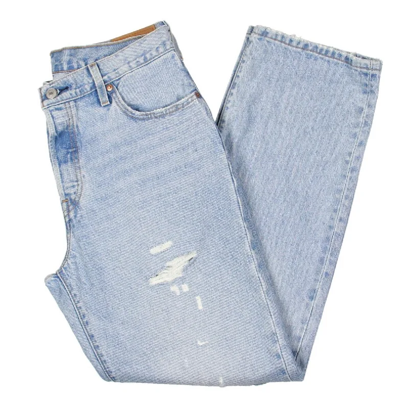 Womens Denim Distressed Straight Leg Jeans Comfortable Jogger Style Jeans